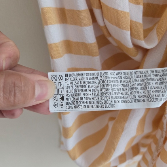 Beige/ Yellowish & White Striped Off-Shoulder A-Line Dress - Picture 6 of 9